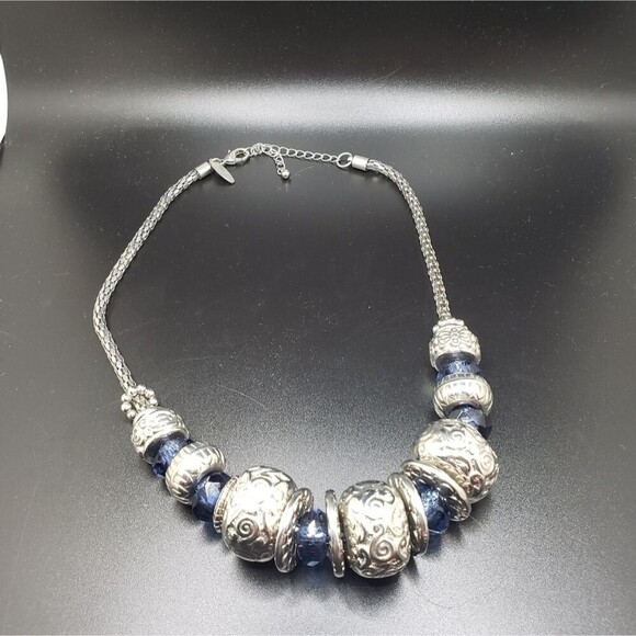 𝅺chunky boho silver charm necklace large meatl beaded jewelry - Picture 1 of 8